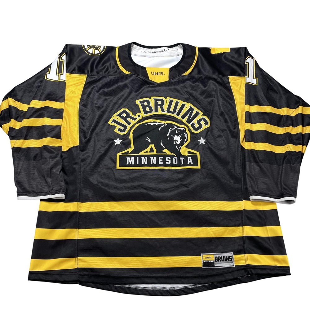 Jr. Bruins Minnesota Jersey Mens Large Black Hockey UNRL Number 11 Bear Logo